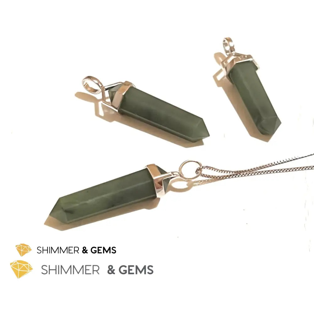 Taiwan Jade Double Pointer Pendant (925 Silver) 23.5 Carats Charms & Pendants