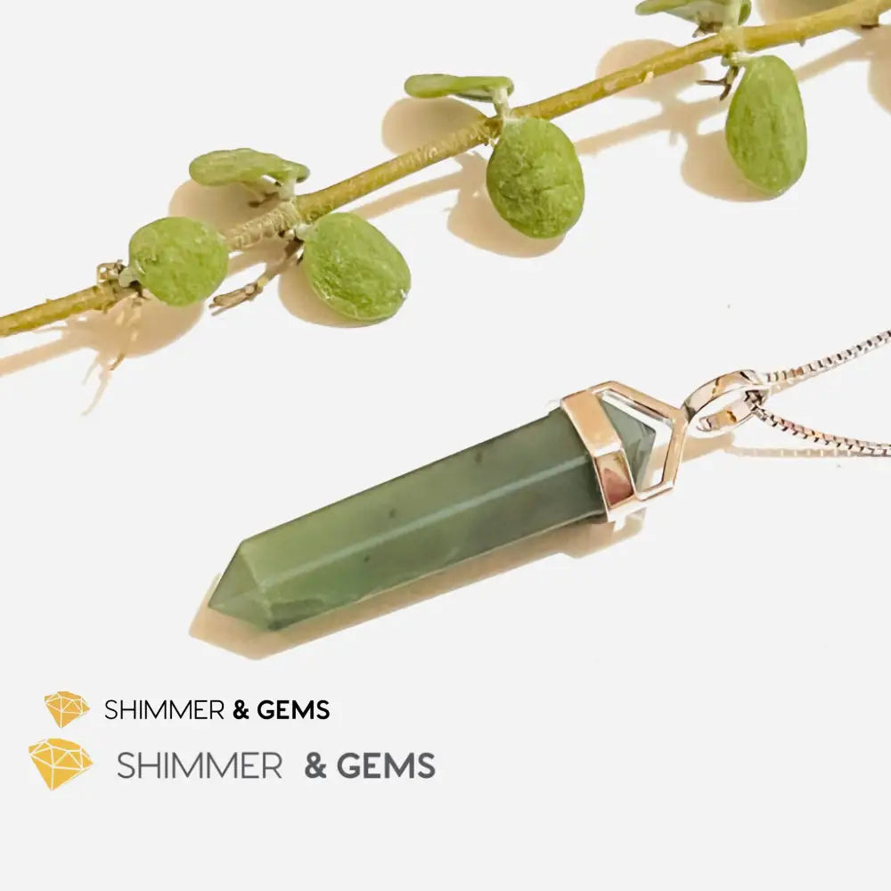 Taiwan Jade Double Pointer Pendant (925 Silver) 23.5 Carats Charms & Pendants
