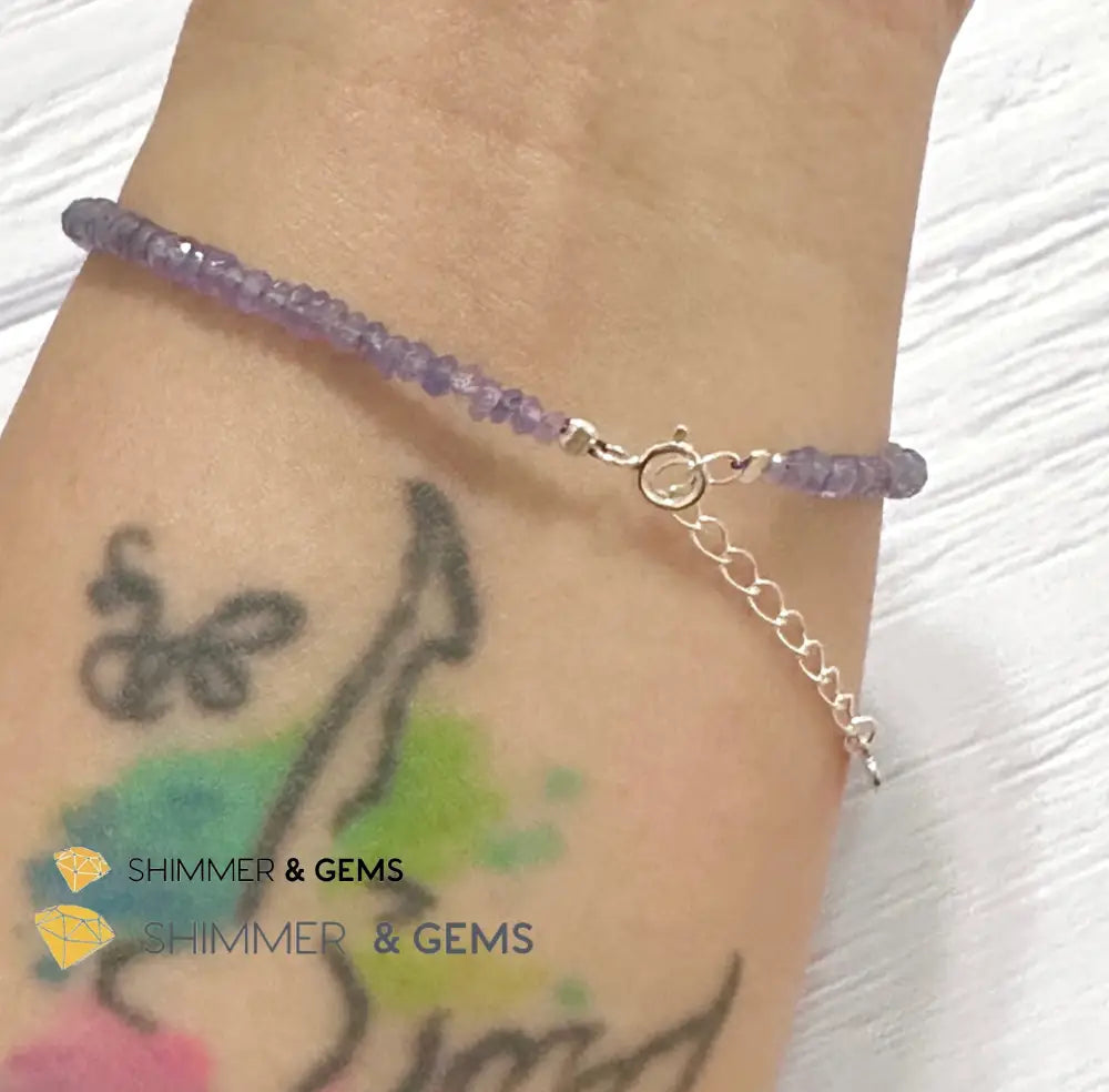 Tanzanite 925 Silver Bracelet (3-3.5mm Rondelle) Adjustable Size