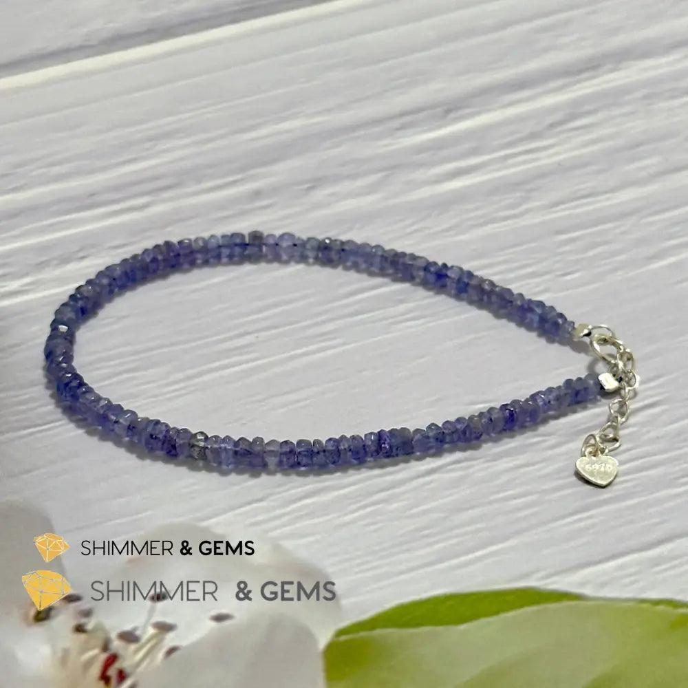 Tanzanite 925 Silver Bracelet (3-3.5mm Rondelle) Adjustable Size