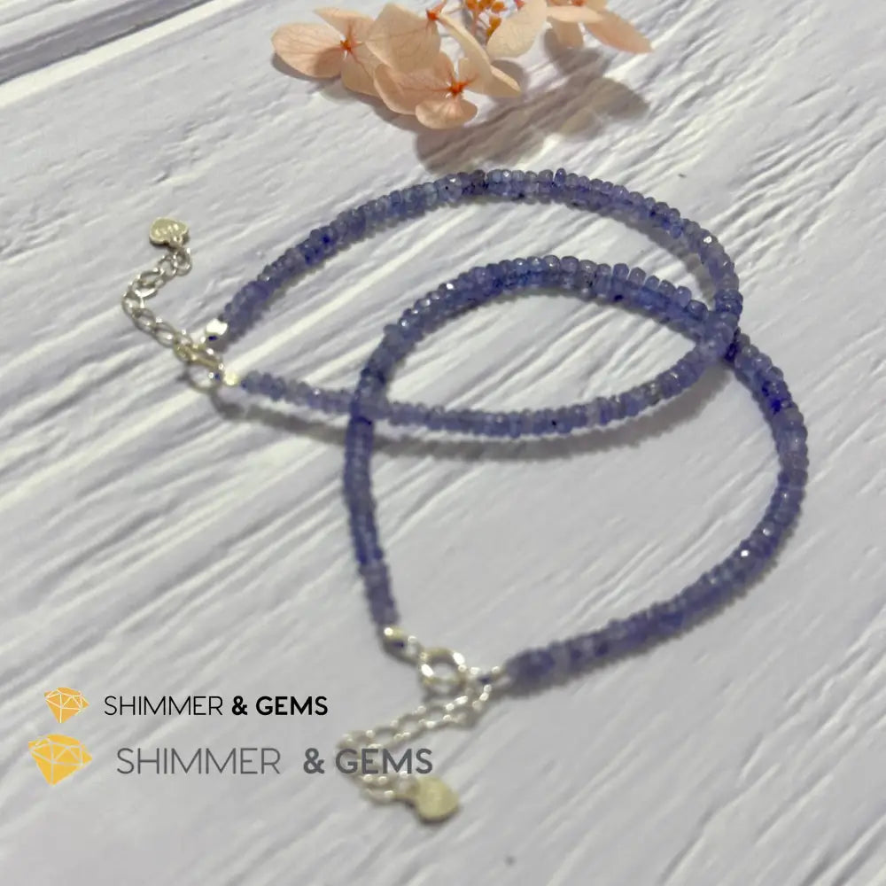 Tanzanite 925 Silver Bracelet (3-3.5mm Rondelle) Adjustable Size