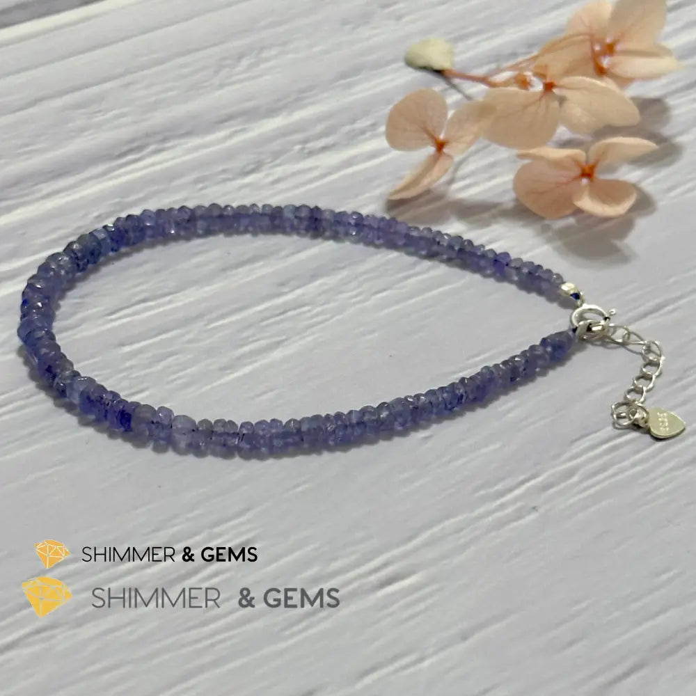 Tanzanite 925 Silver Bracelet (3-3.5mm Rondelle) Adjustable Size