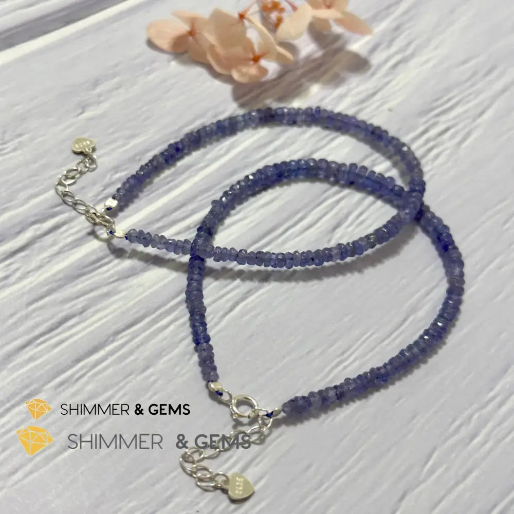 Tanzanite 925 Silver Bracelet (3-3.5mm Rondelle) Adjustable Size
