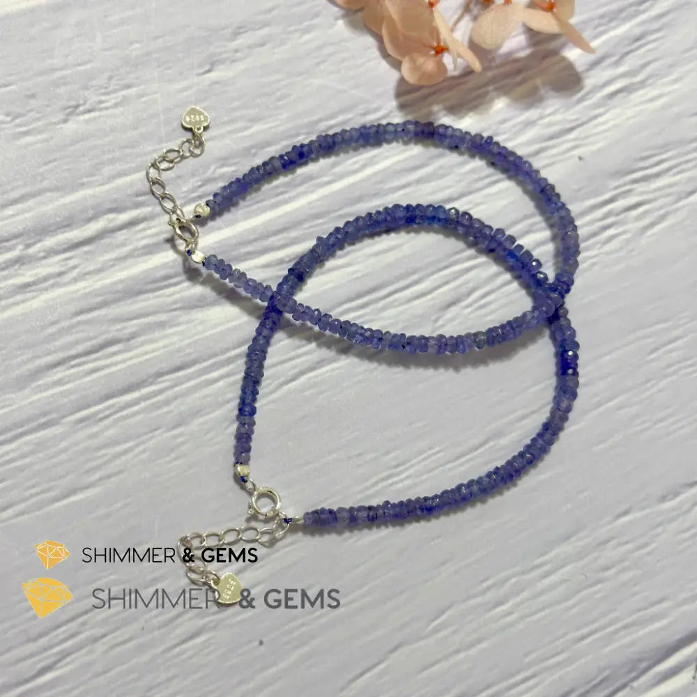Tanzanite 925 Silver Bracelet (3-3.5mm Rondelle) Adjustable Size