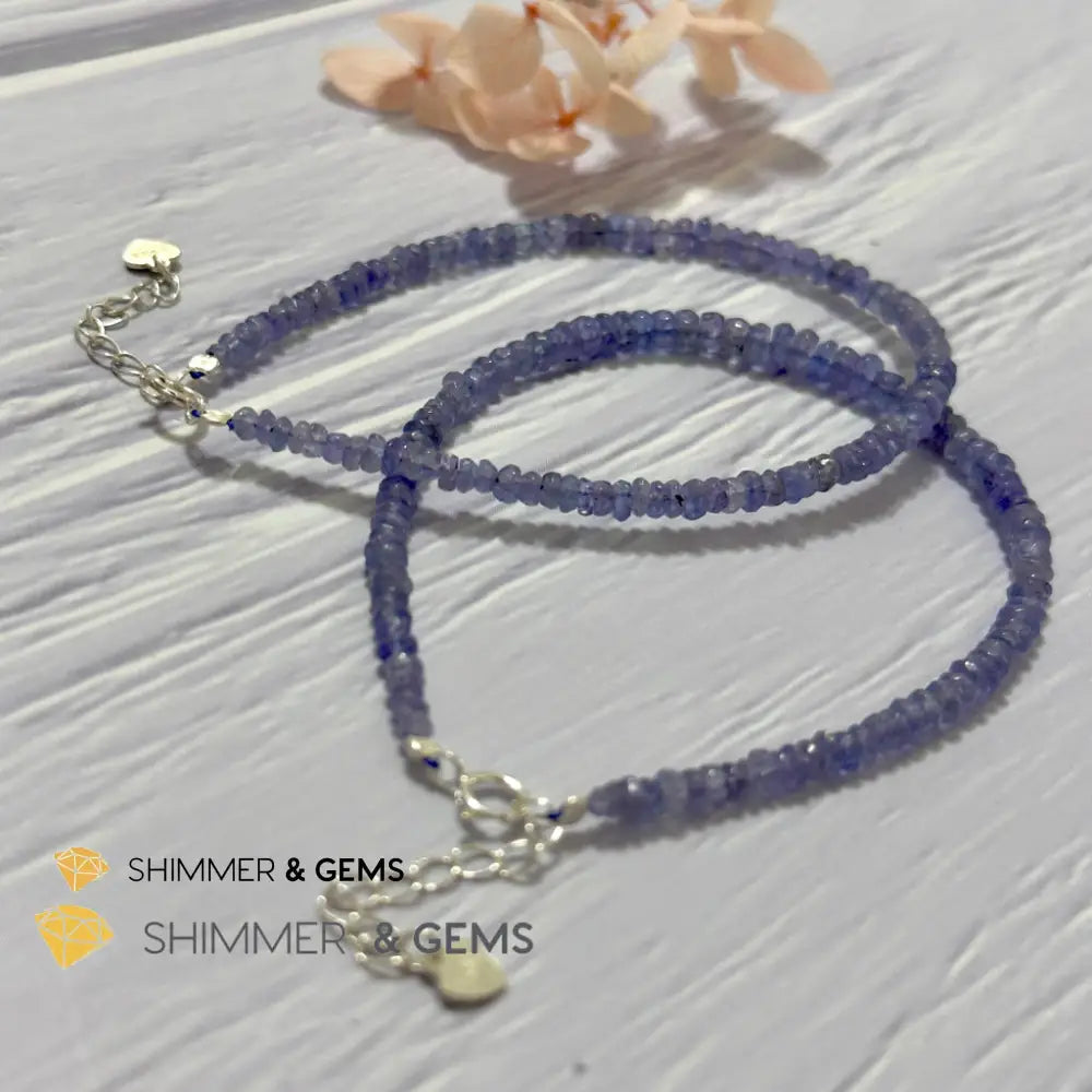 Tanzanite 925 Silver Bracelet (3-3.5mm Rondelle) Adjustable Size