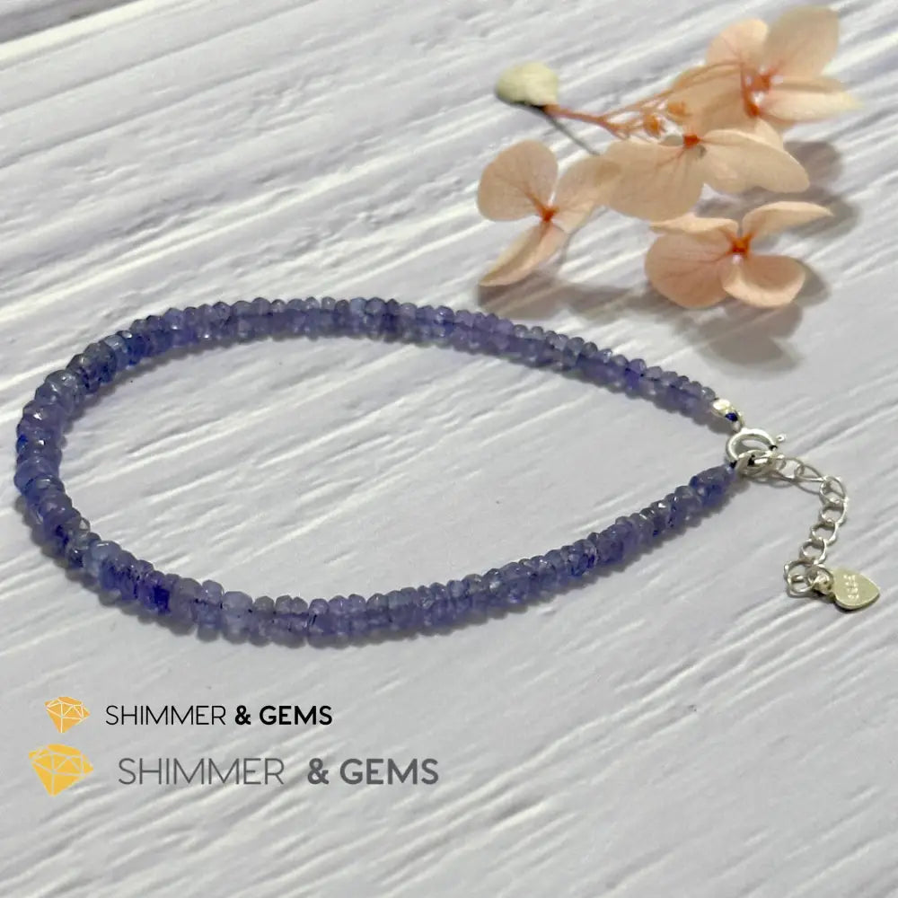 Tanzanite 925 Silver Bracelet (3-3.5mm Rondelle) Adjustable Size