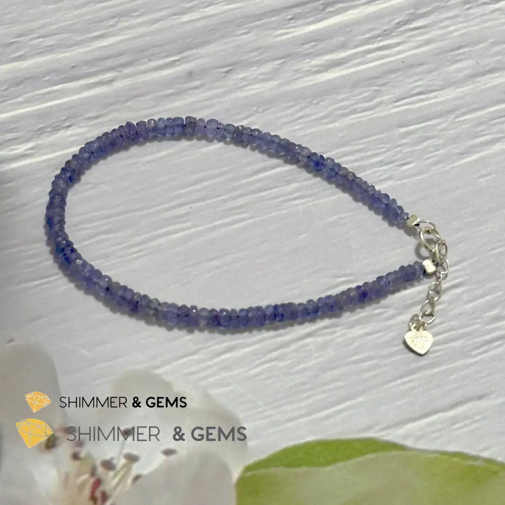 Tanzanite 925 Silver Bracelet (3-3.5mm Rondelle) Adjustable Size