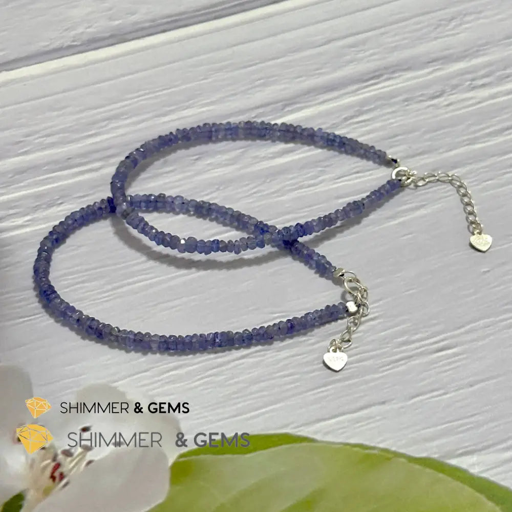 Tanzanite 925 Silver Bracelet (3-3.5mm Rondelle) Adjustable Size
