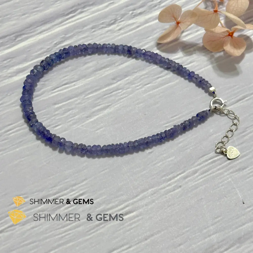 Tanzanite 925 Silver Bracelet (3-3.5mm Rondelle) Adjustable Size