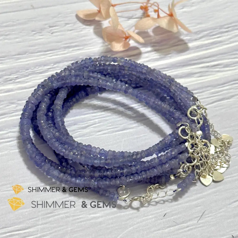 Tanzanite 925 Silver Bracelet (3-3.5mm Rondelle) Adjustable Size