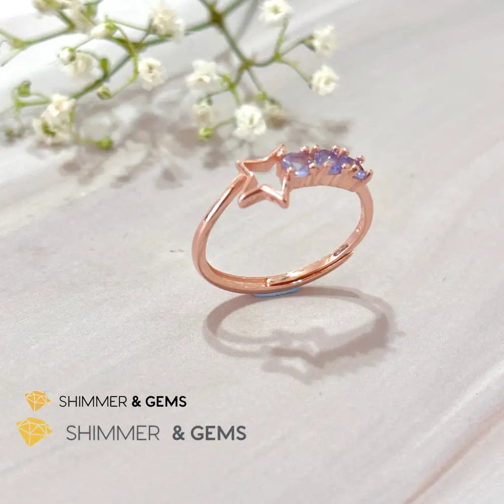 Tanzanite Star 925 Silver Rose Gold Ring