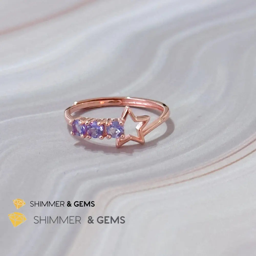 Tanzanite Star 925 Silver Rose Gold Ring