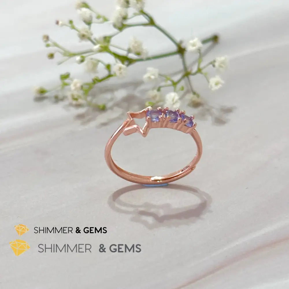 Tanzanite Star 925 Silver Rose Gold Ring