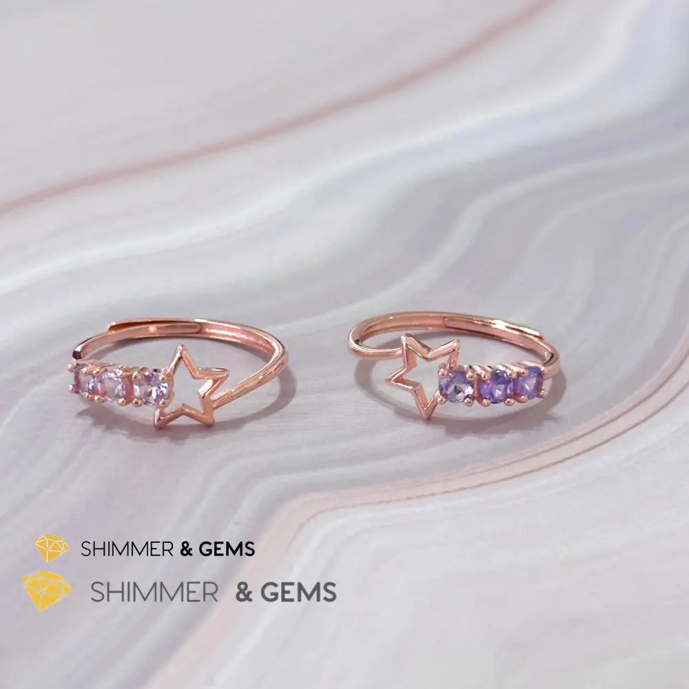 Tanzanite Star 925 Silver Rose Gold Ring
