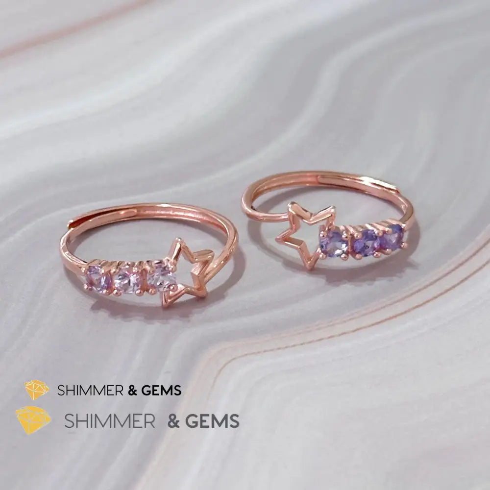 Tanzanite Star 925 Silver Rose Gold Ring