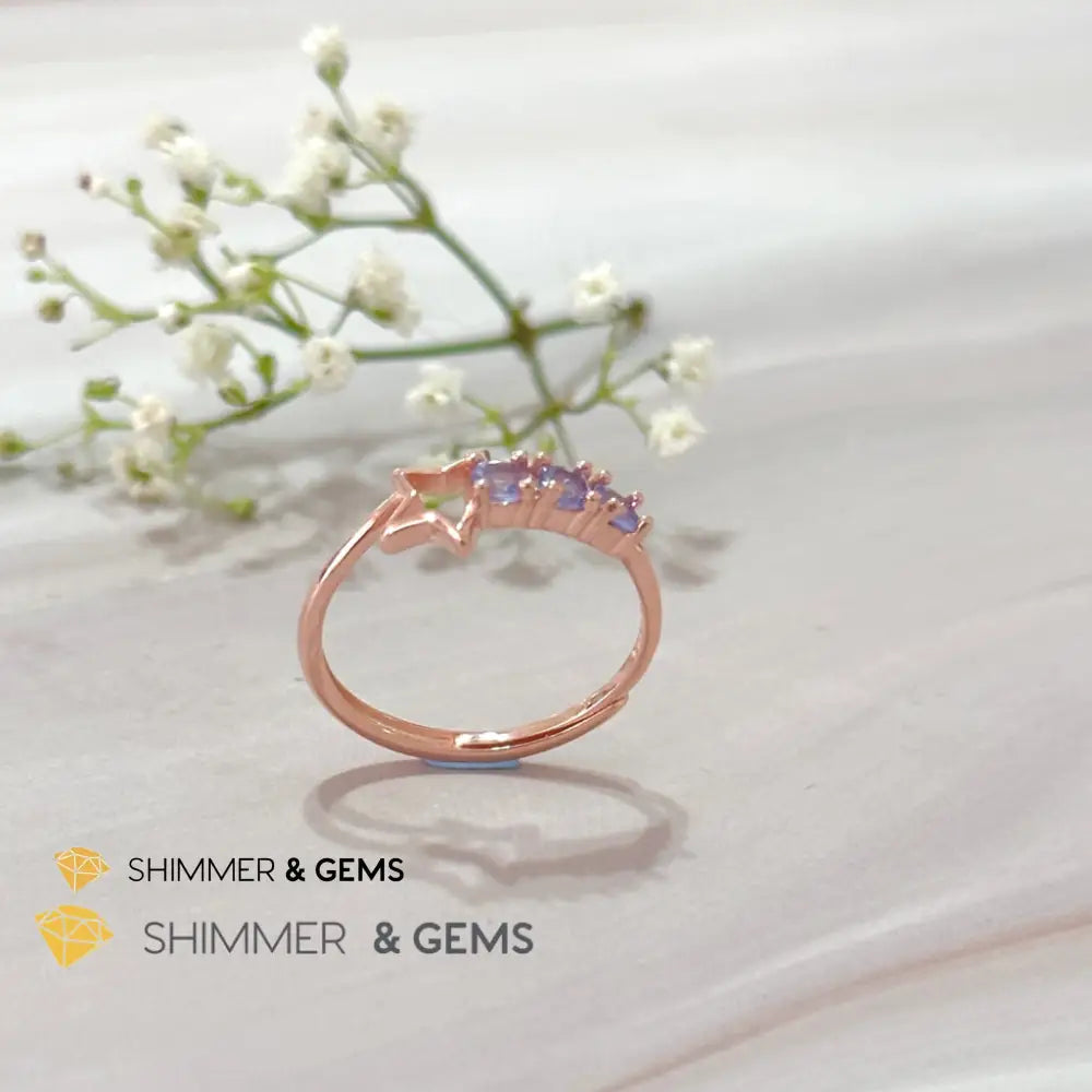 Tanzanite Star 925 Silver Rose Gold Ring