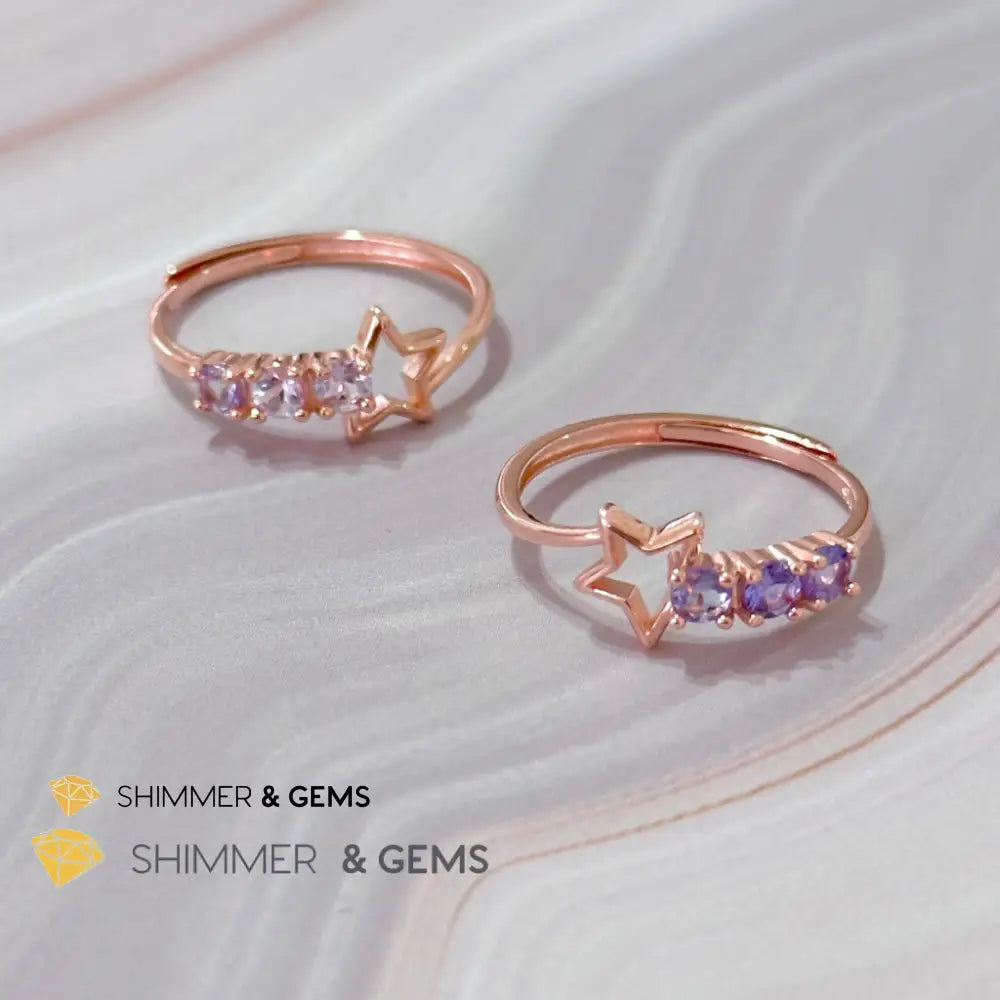 Tanzanite Star 925 Silver Rose Gold Ring