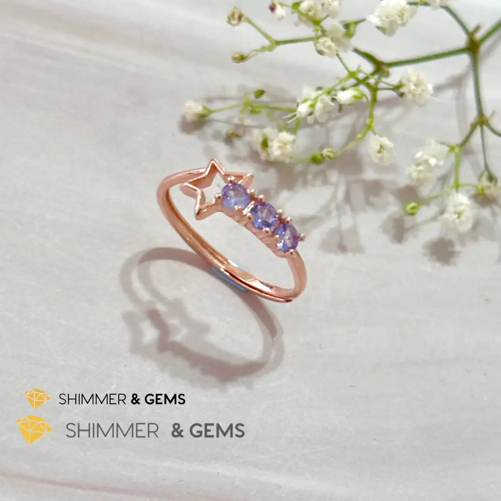 Tanzanite Star 925 Silver Rose Gold Ring