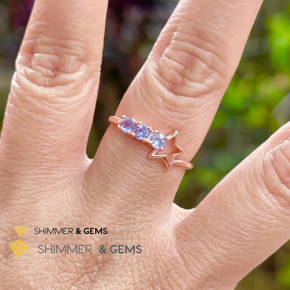 Tanzanite Star 925 Silver Rose Gold Ring