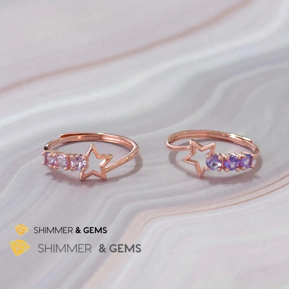 Tanzanite Star 925 Silver Rose Gold Ring