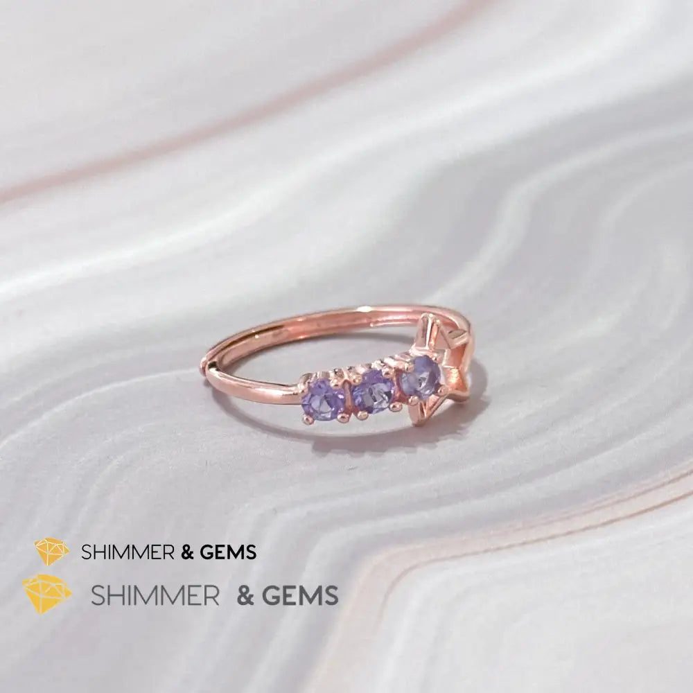 Tanzanite Star 925 Silver Rose Gold Ring