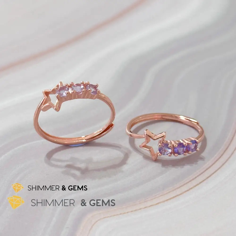 Tanzanite Star 925 Silver Rose Gold Ring