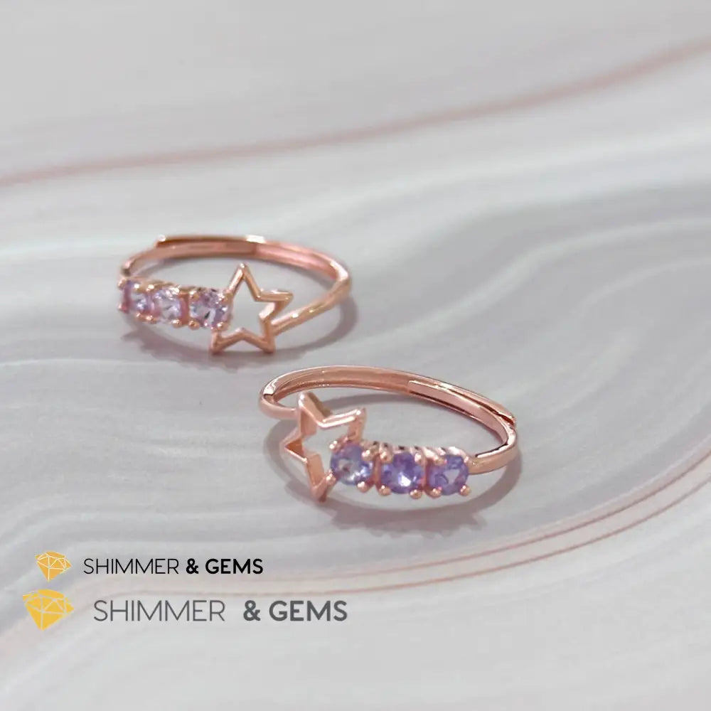 Tanzanite Star 925 Silver Rose Gold Ring