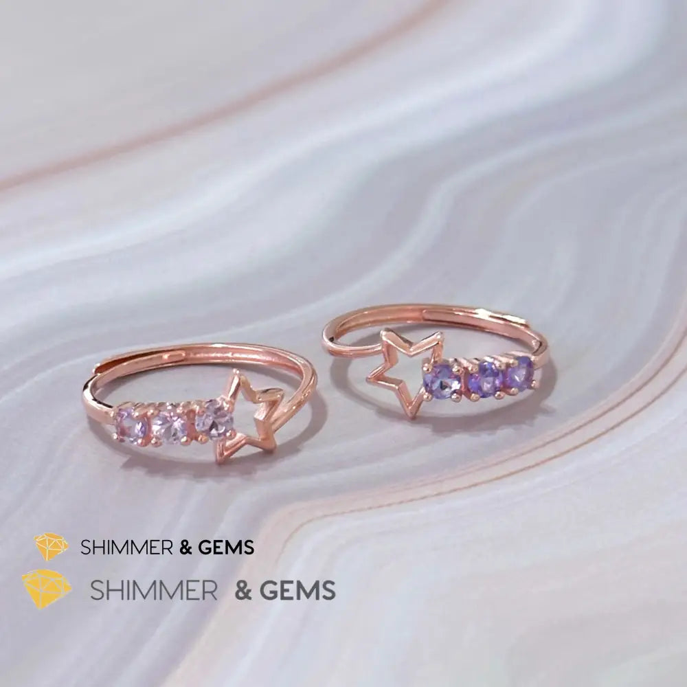 Tanzanite Star 925 Silver Rose Gold Ring