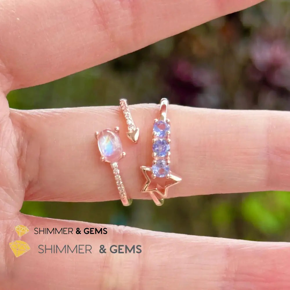 Tanzanite Star 925 Silver Rose Gold Ring