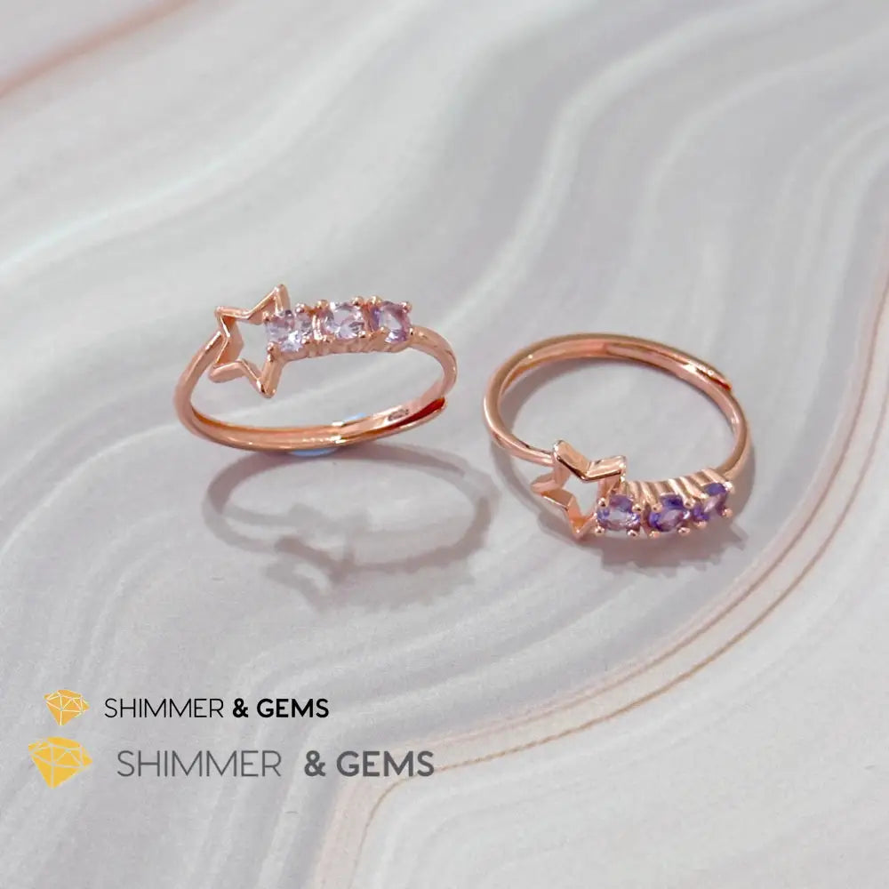 Tanzanite Star 925 Silver Rose Gold Ring