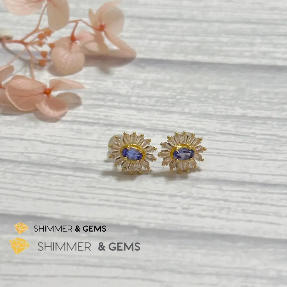 Tanzanite with Zirconia 925 Silver Earrings Per Pair Earrings