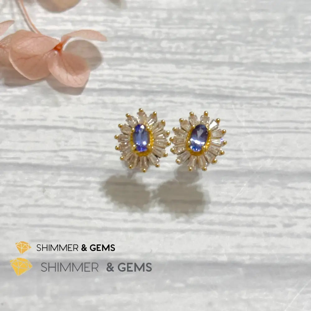 Tanzanite with Zirconia 925 Silver Earrings Per Pair Earrings