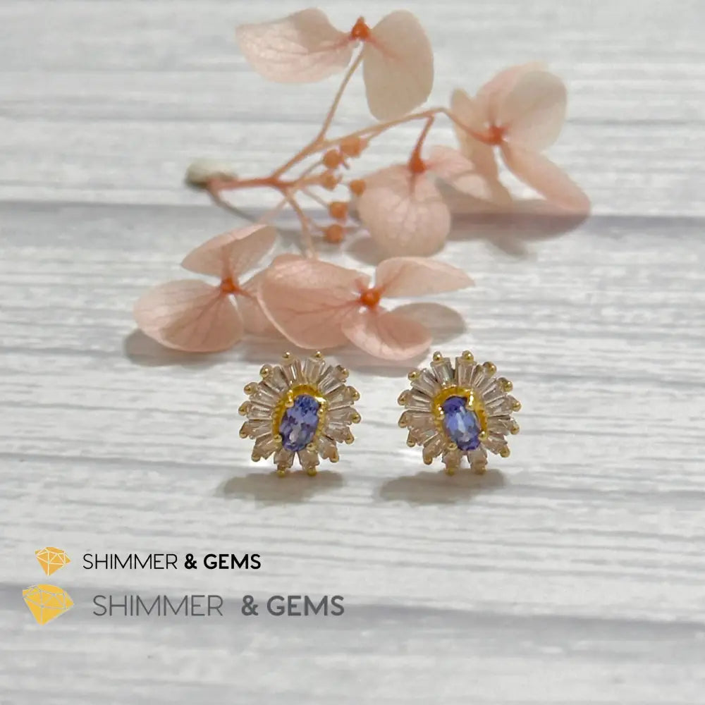 Tanzanite with Zirconia 925 Silver Earrings Per Pair Earrings