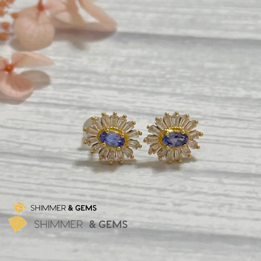 Tanzanite with Zirconia 925 Silver Earrings Per Pair Earrings