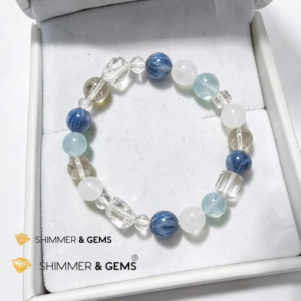 Tension & Stress Relief Bracelet (Kyanite Aquamarine Moonstone & Quartz)