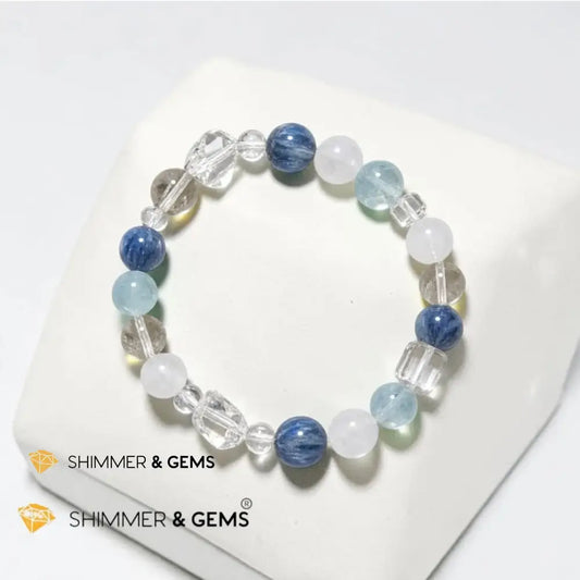 Tension & Stress Relief Bracelet (Kyanite Aquamarine Moonstone & Quartz) - 6.0”