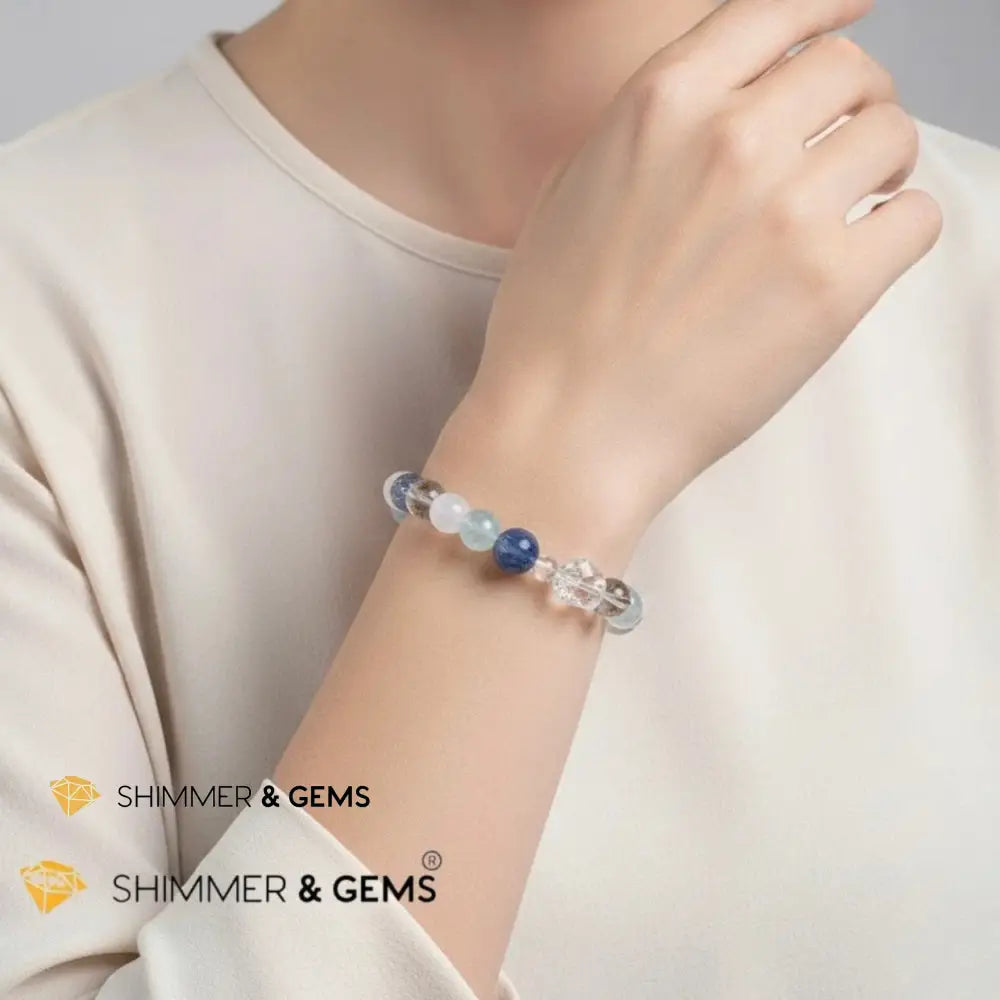 Tension & Stress Relief Bracelet (Kyanite Aquamarine Moonstone & Quartz) - 6.5”