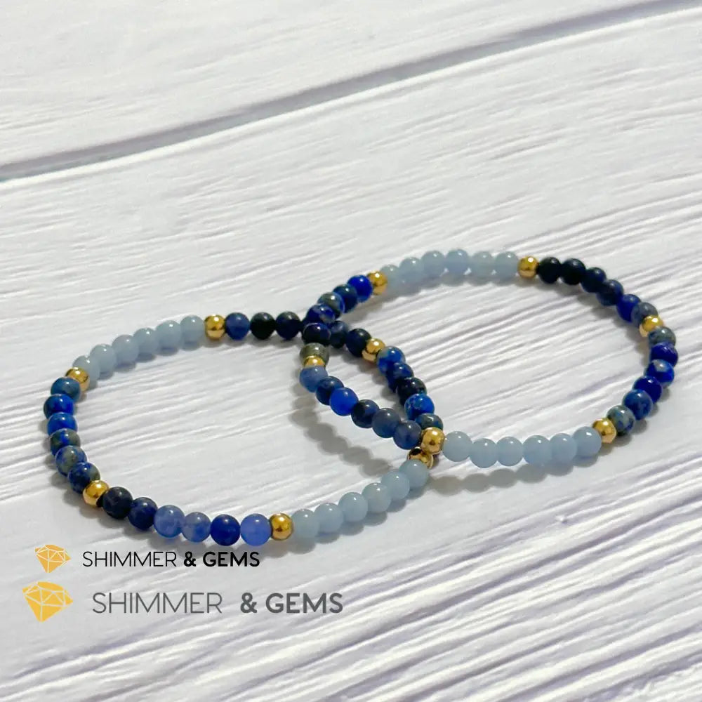 Third Eye Chakra Clarity Remedy Bracelet 4mm with stainless steel beads (Lapis Lazuli Angelite & Sodalite)