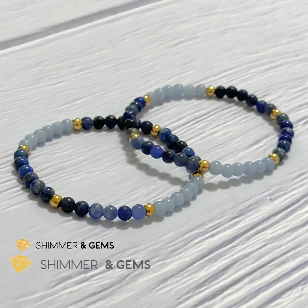 Third Eye Chakra Clarity Remedy Bracelet 4mm with stainless steel beads (Lapis Lazuli Angelite & Sodalite)