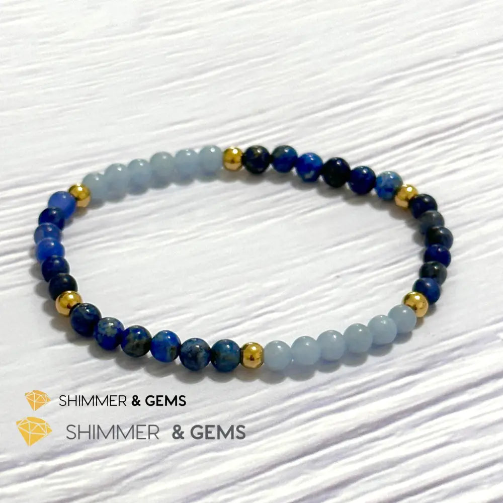 Third Eye Chakra Clarity Remedy Bracelet 4mm with stainless steel beads (Lapis Lazuli Angelite & Sodalite)