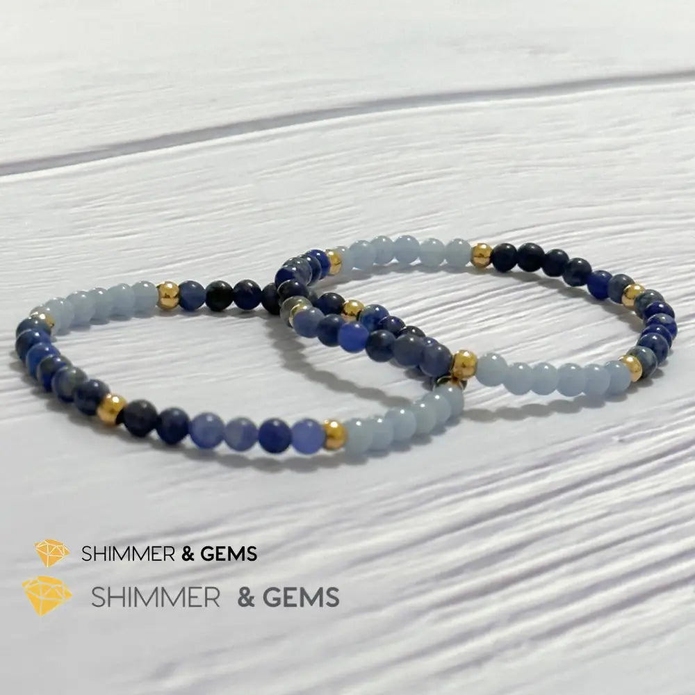Third Eye Chakra Clarity Remedy Bracelet 4mm with stainless steel beads (Lapis Lazuli Angelite & Sodalite)