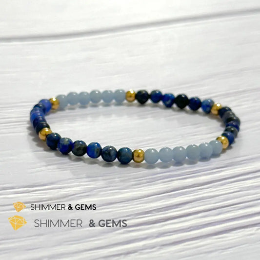 Third Eye Chakra Clarity Remedy Bracelet 4mm with stainless steel beads (Lapis Lazuli Angelite & Sodalite) 5.5”