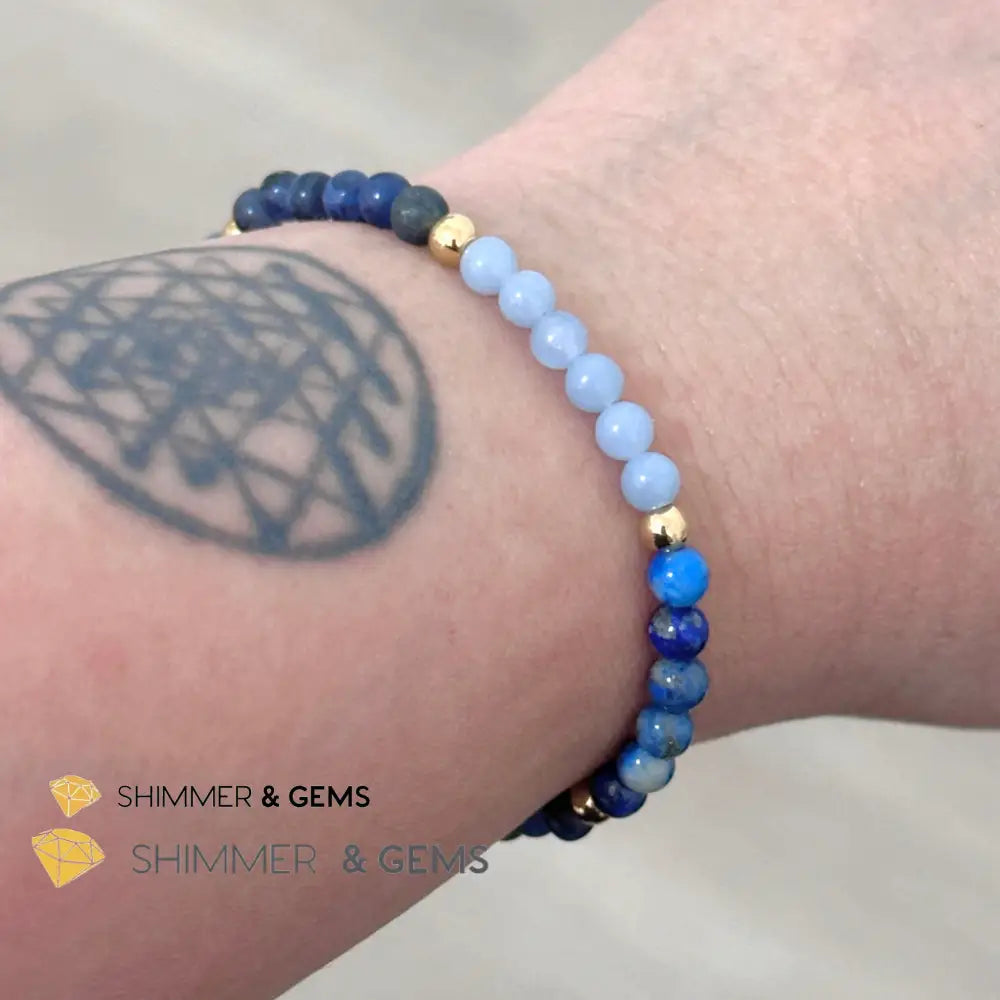 Third Eye Chakra Clarity Remedy Bracelet 4mm with stainless steel beads (Lapis Lazuli Angelite & Sodalite)