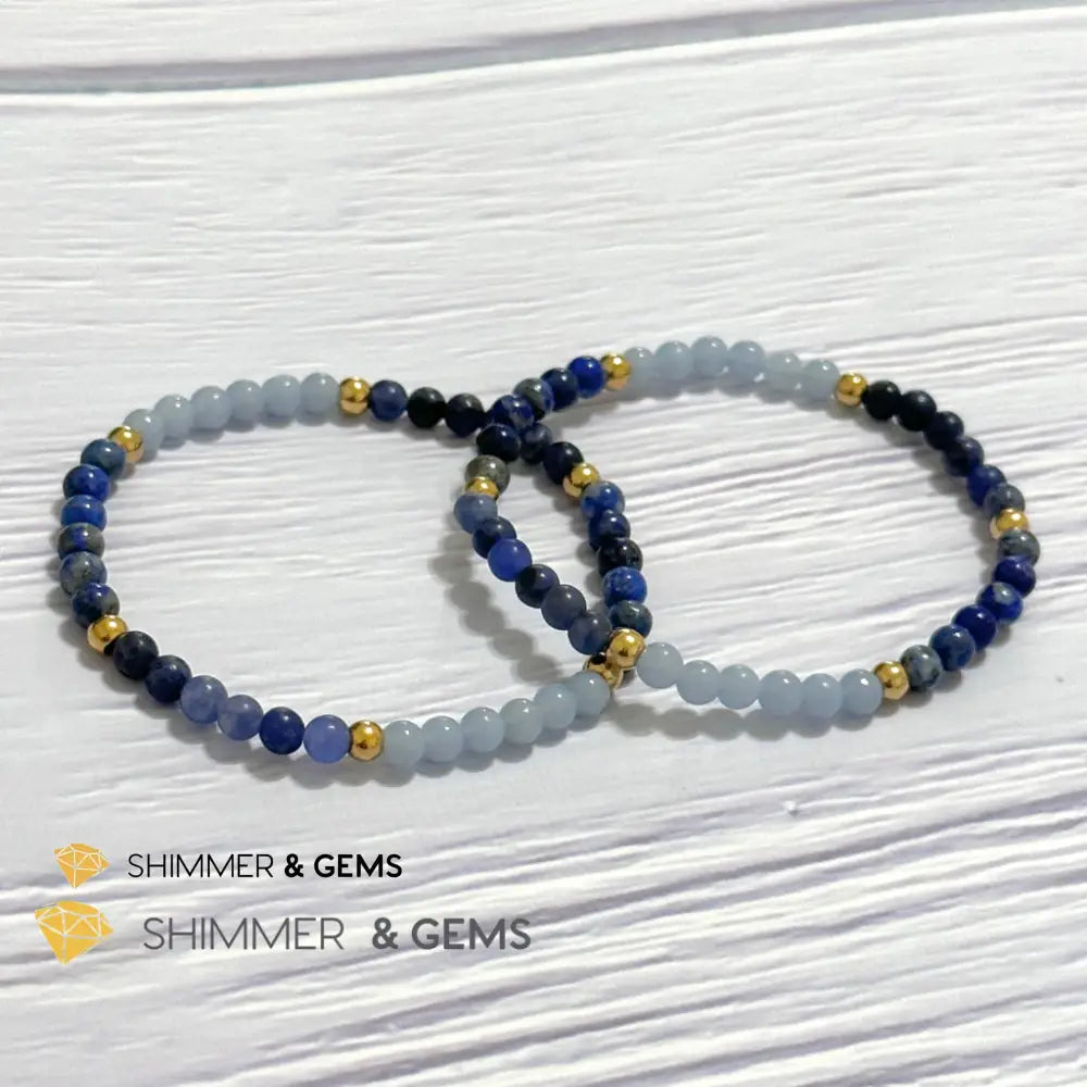 Third Eye Chakra Clarity Remedy Bracelet 4mm with stainless steel beads (Lapis Lazuli Angelite & Sodalite)