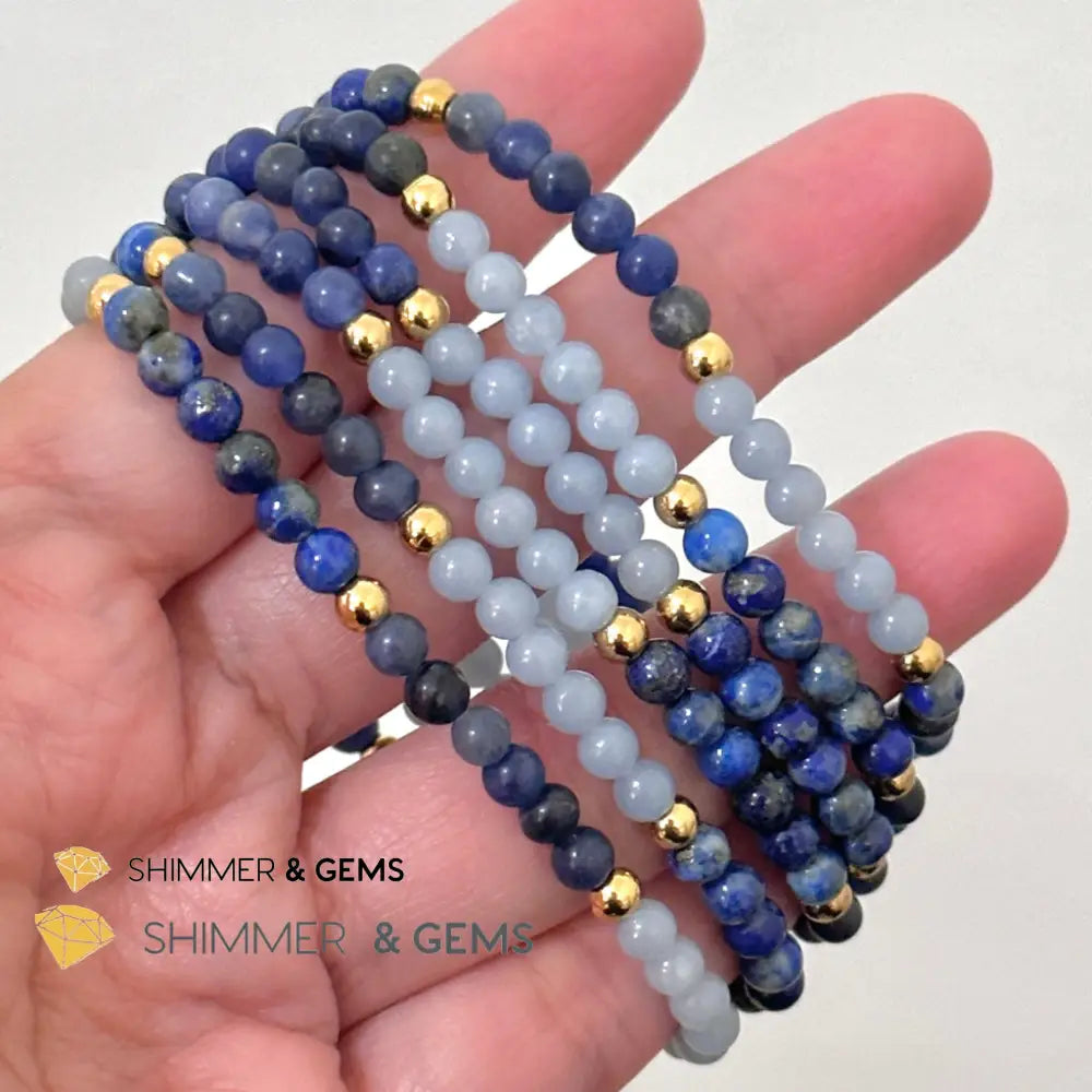 Third Eye Chakra Clarity Remedy Bracelet 4mm with stainless steel beads (Lapis Lazuli Angelite & Sodalite)