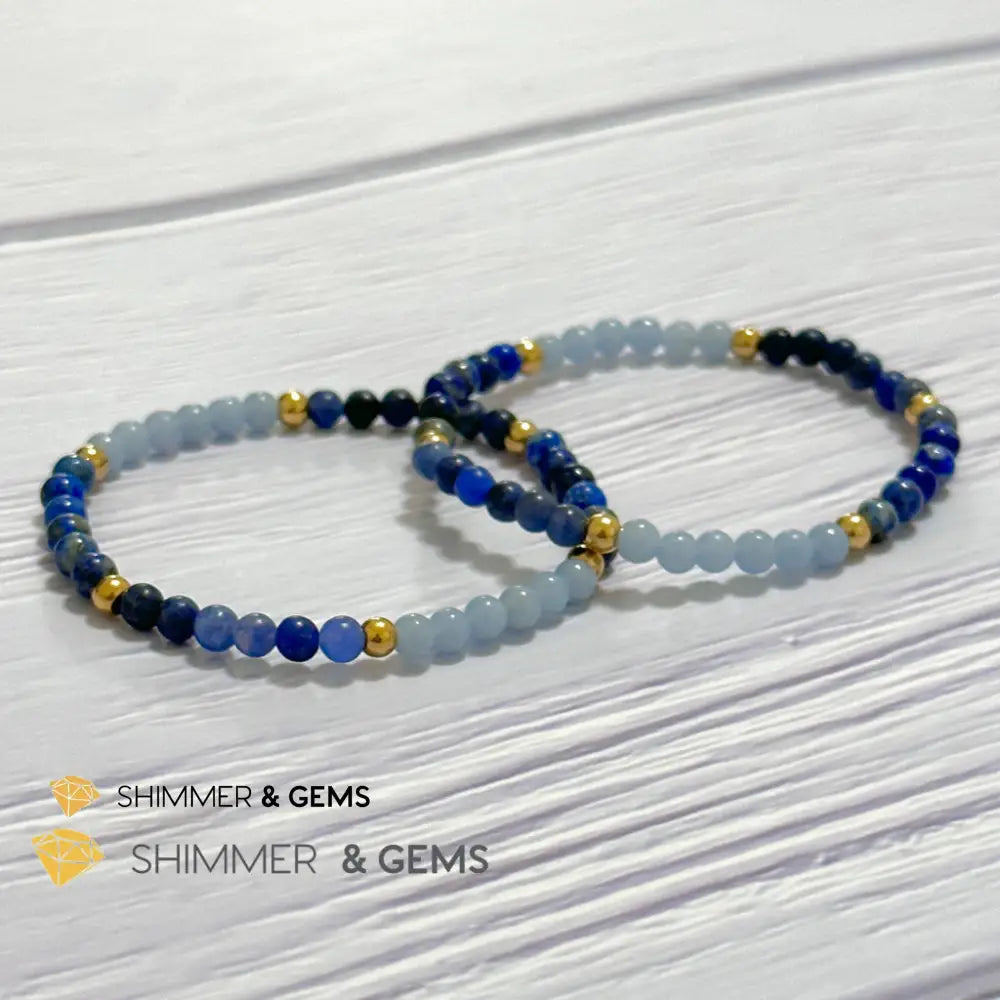 Third Eye Chakra Clarity Remedy Bracelet 4mm with stainless steel beads (Lapis Lazuli Angelite & Sodalite)