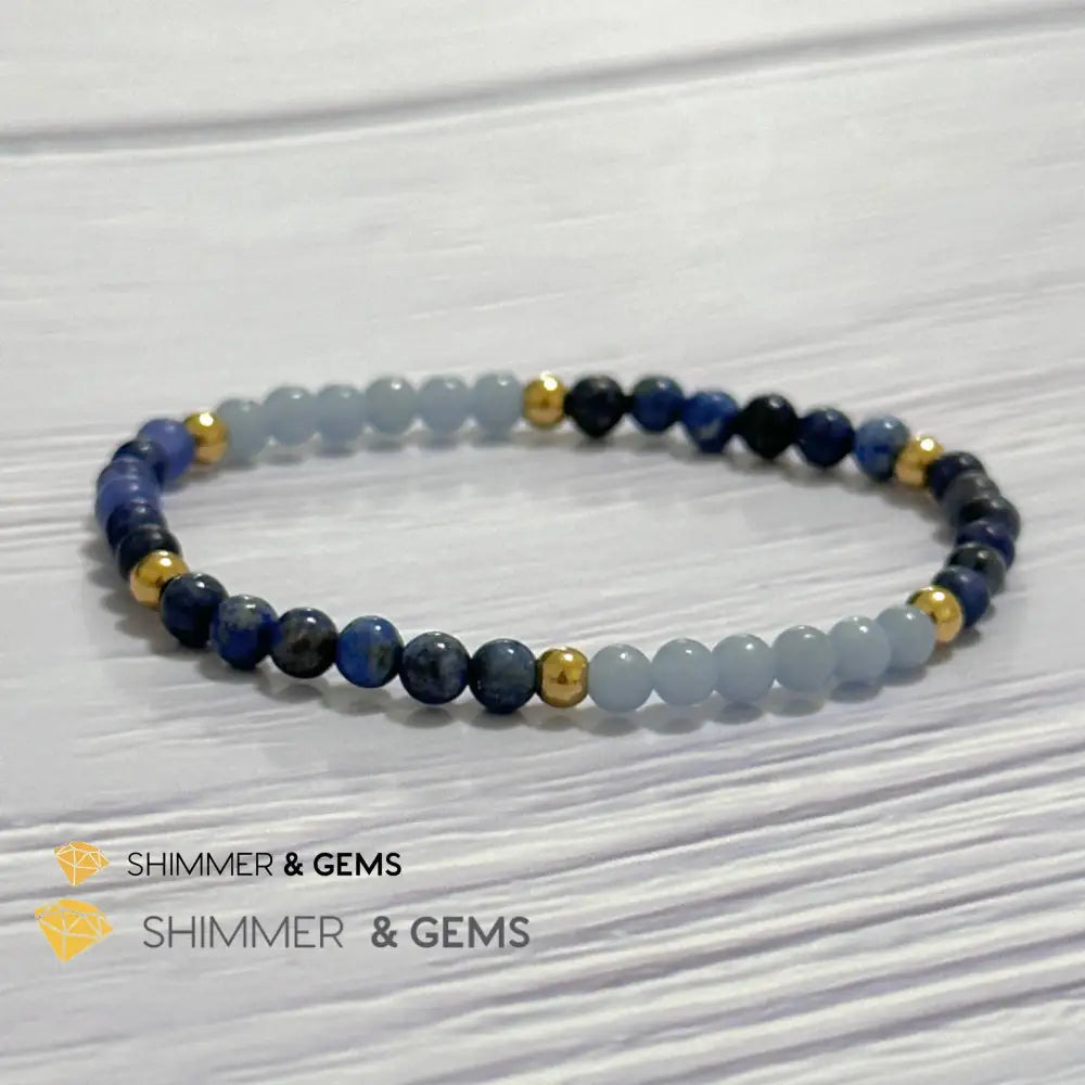 Third Eye Chakra Clarity Remedy Bracelet 4mm with stainless steel beads (Lapis Lazuli Angelite & Sodalite)
