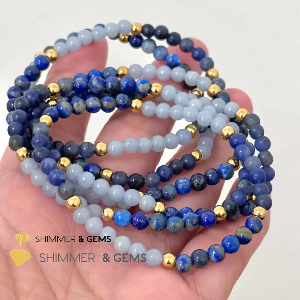 Third Eye Chakra Clarity Remedy Bracelet 4mm with stainless steel beads (Lapis Lazuli Angelite & Sodalite)