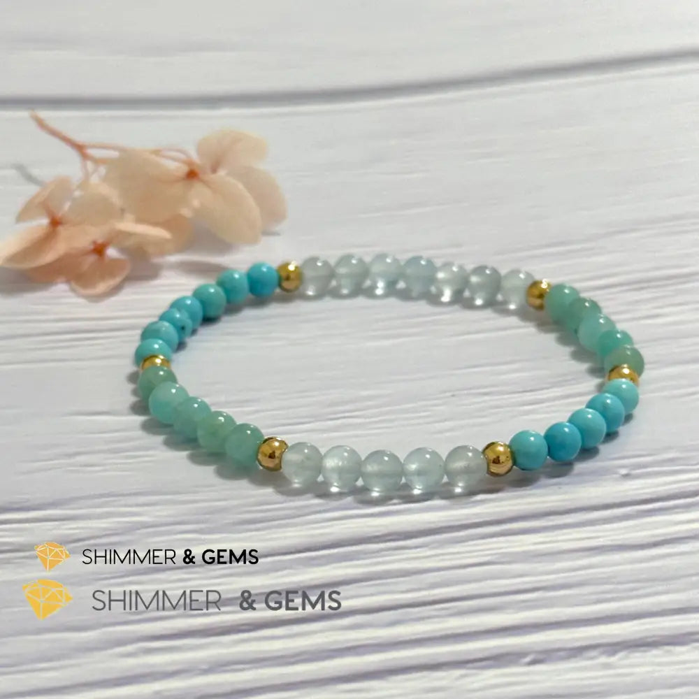 Throat Chakra Communication Remedy Bracelet 4mm with stainless steel beads (Turquoise Amazonite & Aquamarine)
