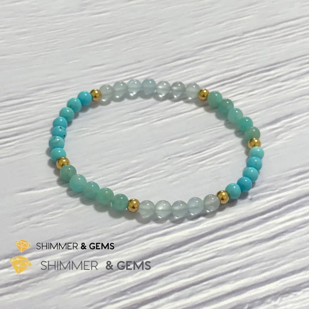Throat Chakra Communication Remedy Bracelet 4mm with stainless steel beads (Turquoise Amazonite & Aquamarine)